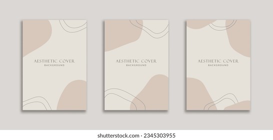 Set of 3 Aesthetic Abstract Background with Blob Shape Cream Pastel Color. Fluid style for banners, pamphlet, poster, frame, border, presentations, flyers, ads, social media stories, cover book