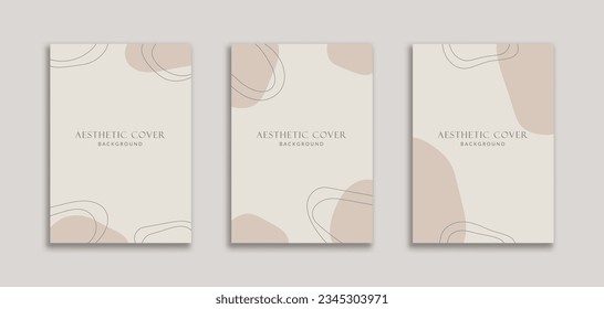 Set of 3 Aesthetic Abstract Background with Blob Shape Cream Pastel Color. Fluid style for banners, pamphlet, poster, frame, border, presentations, flyers, ads, social media stories, cover book