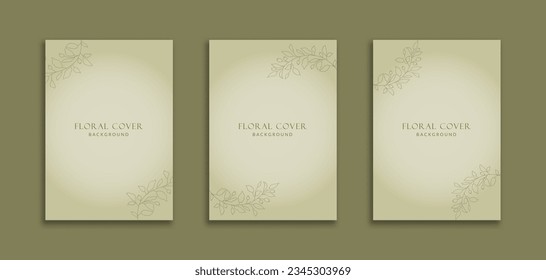 Set of 3 Aesthetic Cover Background with Frame Botany Object. Minimalist style for banner, pamphlet, poster, frame, border, presentations, flyers, invitation, wedding, rsvp, advertising