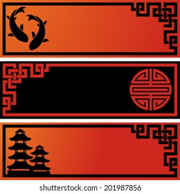 Set of 3 Asian black and red banners