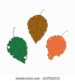 Un conjunto de 3 hojas de otoño de diferentes colores.