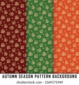 Set of 3 Autumn Season Pattern Background, Vector Illustrations.