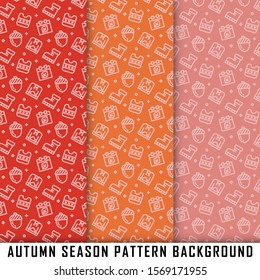 Set of 3 Autumn Season Pattern Background, Vector Illustrations.