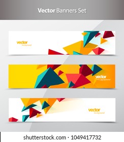 Set of 3 banner design templates with abstract polygonal objects.