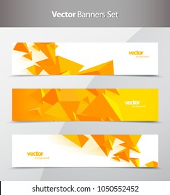 Set of 3 banner design templates with abstract polygonal objects.