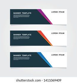 Set of 3 banner template. Modern flat blue, orange, purple color web banner design.