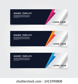 Set of 3 banner template. Modern flat blue, orange, purple color web banner design.