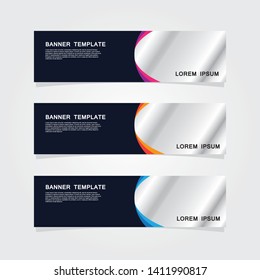 Set of 3 banner template. Modern flat blue, orange, purple color web banner design.