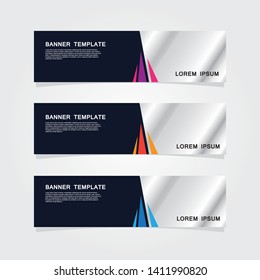 Set of 3 banner template. Modern flat blue, orange, purple color web banner design.