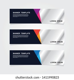 Set of 3 banner template. Modern flat blue, orange, purple color web banner design.
