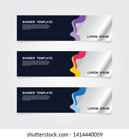 Set of 3 banner template. Modern flat blue, orange, purple color web banner design.