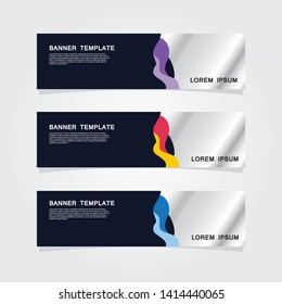 Set of 3 banner template. Modern flat blue, orange, purple color web banner design.