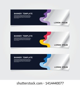 Set of 3 banner template. Modern flat blue, orange, purple color web banner design.