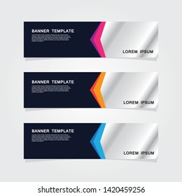 Set of 3 banner template. Modern flat blue, orange, purple color web banner design.