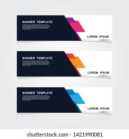 Set of 3 banner template. Modern flat blue, orange, purple color web banner design.