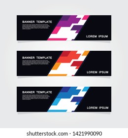Set of 3 banner template. Modern flat blue, orange, purple color web banner design.