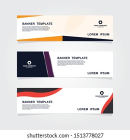 Set of 3 banner template. Modern flat orange and purple color web banner design.