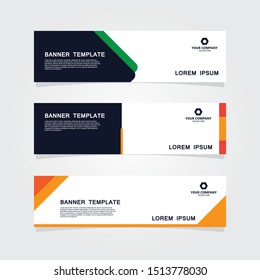 Set of 3 banner template. Modern flat orange, green color web banner design.