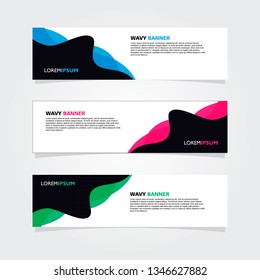 Set of 3 banners template design. Modern abstract wave blue, pink, green color element for web and print.