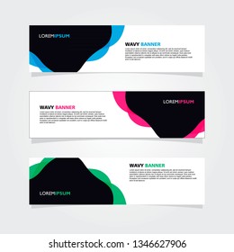 Set of 3 banners template design. Modern abstract wave blue, pink, green color element for web and print.