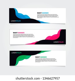 Set of 3 banners template design. Modern abstract wave blue, pink, green color element for web and print.