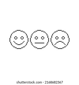Set 3 basic emotion, sad, flat, smile. Pixel art line icon vector icon illustration