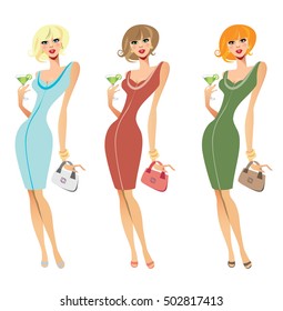 Set 3 Beautiful Ladies Cocktail Glass Stock Vector (Royalty Free ...