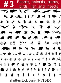 Set # 3. Big collection of collage vector silhouettes of people, animals, birds, fish, flowers and insects