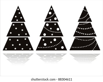 set of 3 black christmas trees