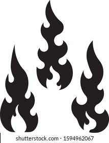 Set of 3 black fires for design or tattoo