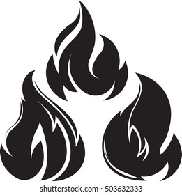 Set of 3 black fires for design or tattoo.