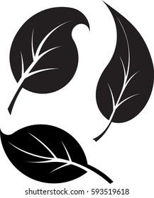 Set of 3 black leaves vector silhouettes