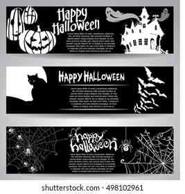 Set of 3 black and white banners for Halloween with place for text