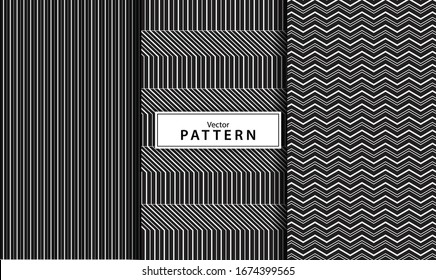Set of 3 black and white geometric pattern background. Abstract line, Seamless geometric abstract