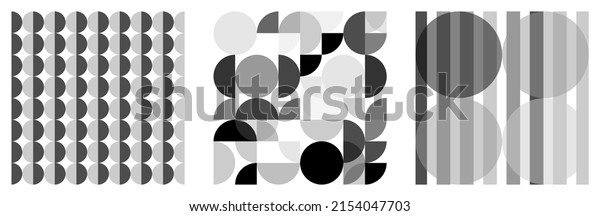 set 3 black and white geometric illustrations vector 
