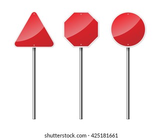 Set of 3 blank road signs, isolated on white background. EPS10 vector illustration.