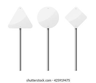 Set of 3 blank road signs, isolated on white background. EPS10 vector illustration.
