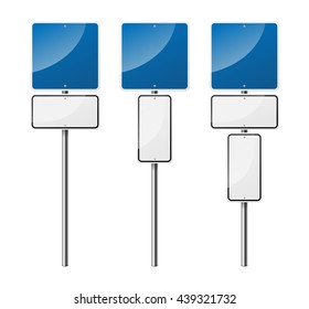 Set of 3 blank road signs, isolated on white background. EPS10 vector illustration.