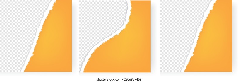 set 3 blank square 1080 x 1080 social media gradient orange blank template background, torn paper effect
