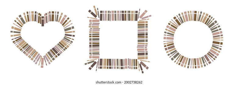 Set of 3 book frames in round, heart and square form. Use these graphic resources for education banner or for sale design in bookstore, university and school.