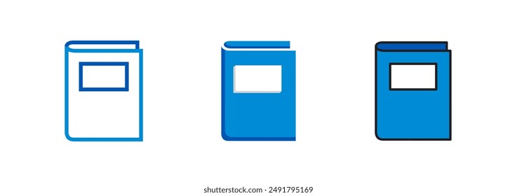 Conjunto de 3 iconos de libro, trazo editable, estilo plano y versión de color