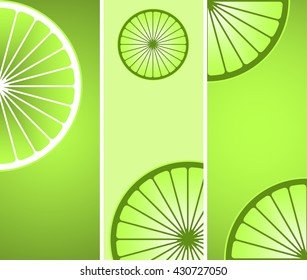 a set of 3 bookmarks with stylized lime slices in green and white shades