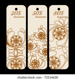 set of 3 brown discount floral ticket