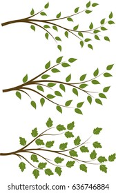 Set of 3 brown vector floral branches with green leaves