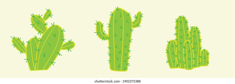 Set 3 of Cactus Tree Illustrations