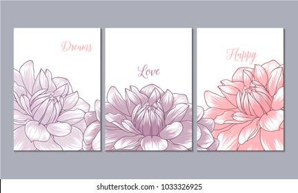 A set of 3 canvases for wall decoration in the living room, office, bedroom, kitchen, office. Home decor of the walls. Floral background with flowers of lily. Element for design.