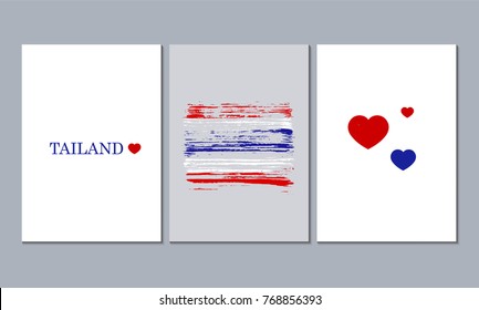 A set of 3 canvases for wall decoration in the living room, office, bedroom, kitchen, office. Home decor of the walls. Abstract hand painted flag of Thailand. Vector element for design.