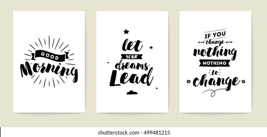 Set of 3 cards or posters with typography. Usable as flyer, banner or postcard. Vector lettering design. Scrapbooking or journaling cards with quotes.