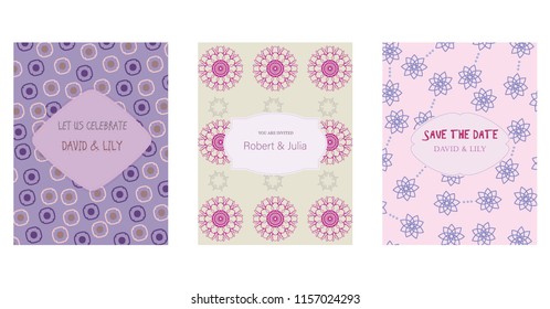 Set of 3 cards. Vintage card design. Perfect for invitation, save the date