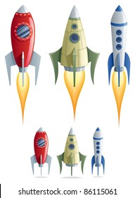 Set of 3 cartoon rockets in 2 versions. 